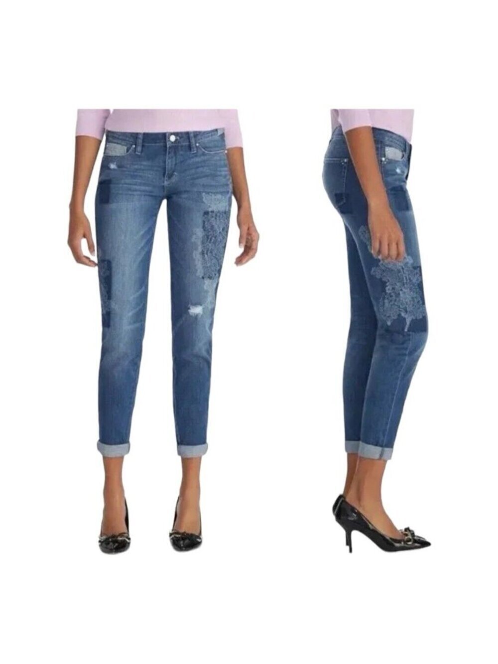 White House Black Market Girlfriend Jeans~Size 0~Distressed Floral Denim~L9 14
